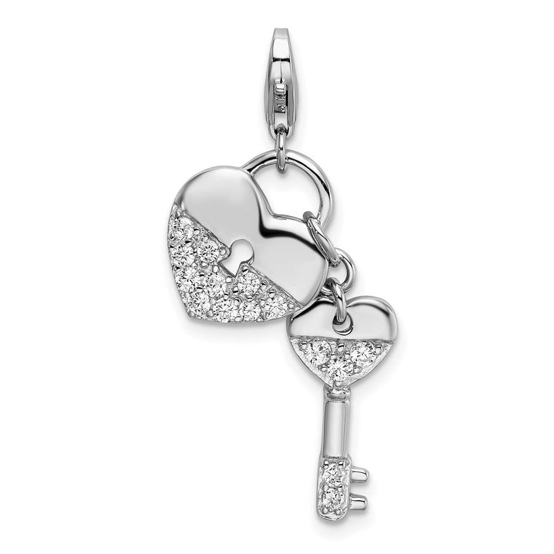 Sterlingsilber Amore La Vita Rhodiniert Poliert Zirkonia Herz und Key Charm mit Fantasie Karabinerverschluss