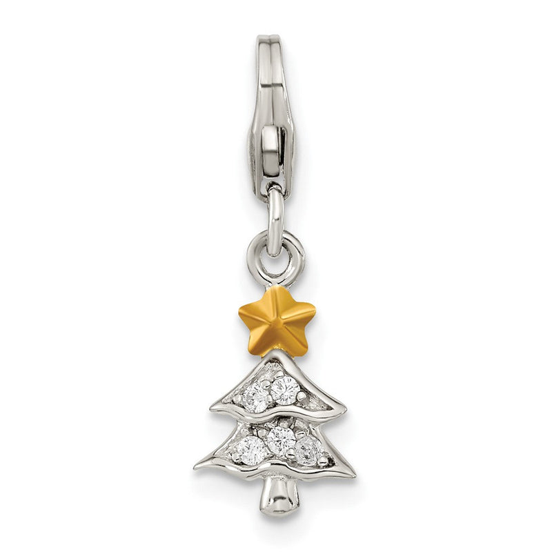 Ss/vergoldet Amore La Vita Sterlingsilber Rhodiniert und Vergoldet Poliert Zirkonia Weihnachten Baum Charm mit Fantasie Karabinerverschluss
