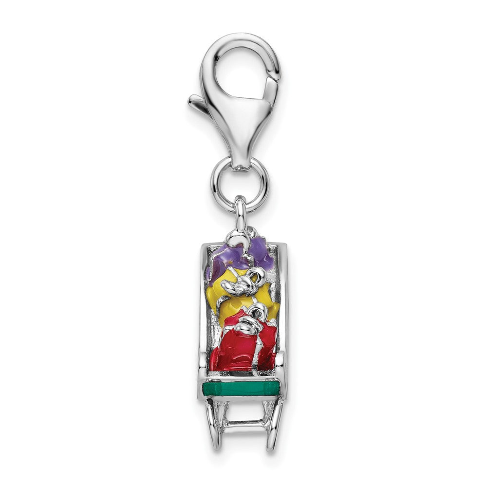 Sterlingsilber Amore La Vita Rhodiniert Poliert 3-d Emailliert Sled mit Presents Charm