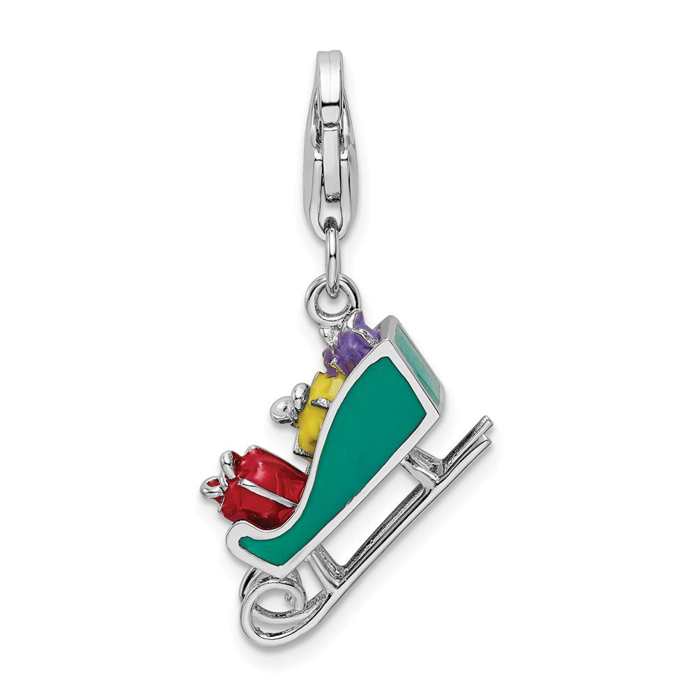 Sterlingsilber Amore La Vita Rhodiniert Poliert 3-d Emailliert Sled mit Presents Charm