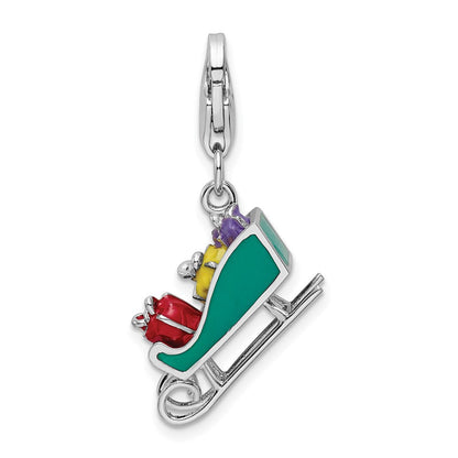 Sterlingsilber Amore La Vita Rhodiniert Poliert 3-d Emailliert Sled mit Presents Charm