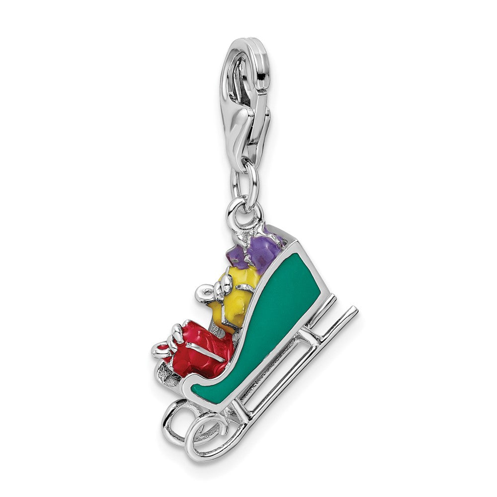 Sterlingsilber Amore La Vita Rhodiniert Poliert 3-d Emailliert Sled mit Presents Charm