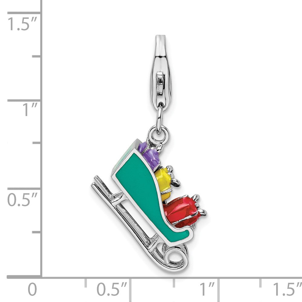 Sterlingsilber Amore La Vita Rhodiniert Poliert 3-d Emailliert Sled mit Presents Charm