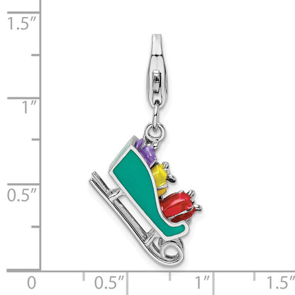 Sterlingsilber Amore La Vita Rhodiniert Poliert 3-d Emailliert Sled mit Presents Charm