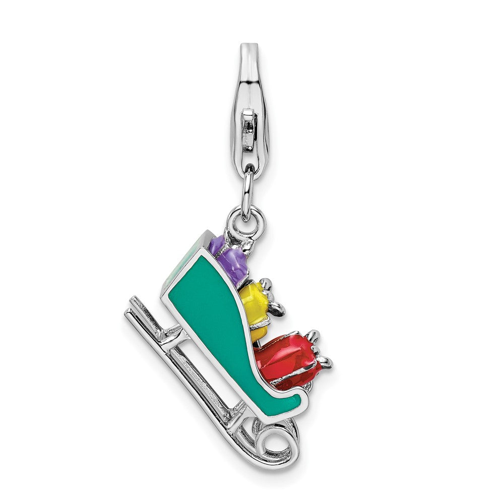 Sterlingsilber Amore La Vita Rhodiniert Poliert 3-d Emailliert Sled mit Presents Charm