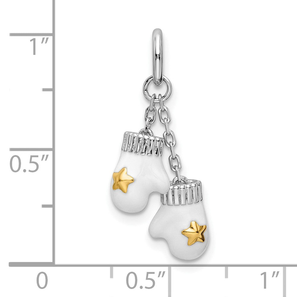Sterlingsilber Amore La Vita Rhodiniert und Goldfarben Poliert Emailliert Mitten Charm