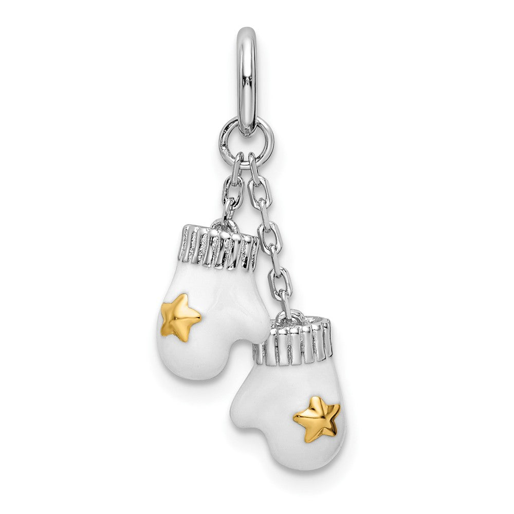 Sterlingsilber Amore La Vita Rhodiniert und Goldfarben Poliert Emailliert Mitten Charm