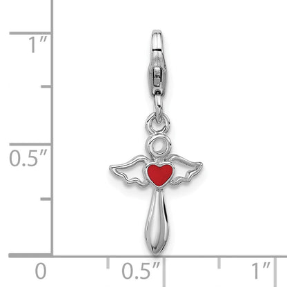 Sterlingsilber Amore La Vita Rhodiniert Engel mit Emailliert Rot Herz Charm