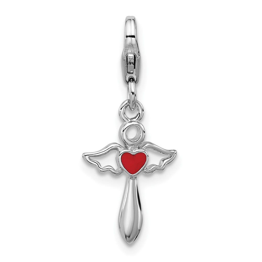 Sterlingsilber Amore La Vita Rhodiniert Engel mit Emailliert Rot Herz Charm