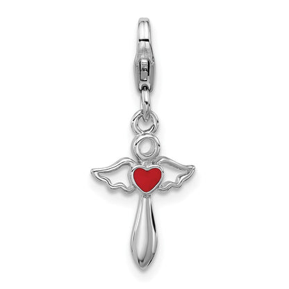 Sterlingsilber Amore La Vita Rhodiniert Engel mit Emailliert Rot Herz Charm