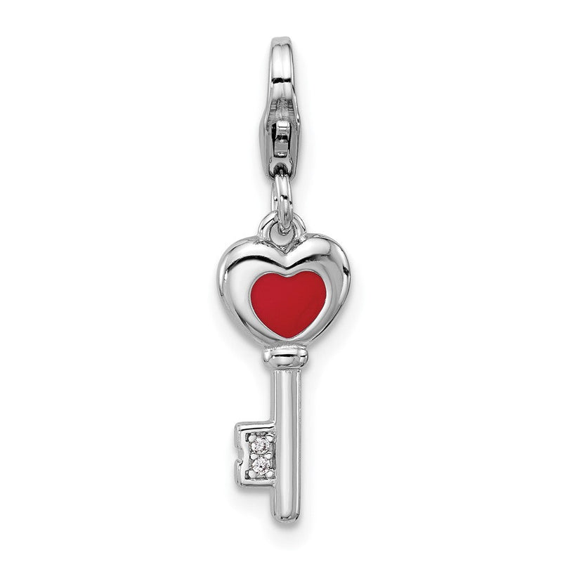 Sterlingsilber Amore La Vita Rhodiniert Emailliert 3-d Zirkonia und Rot Herz Key Charm