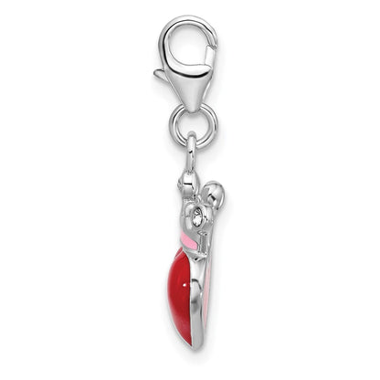 Sterlingsilber Amore La Vita Rhodiniert-pl Rot Emaille und Kristall Herz Krone Charm