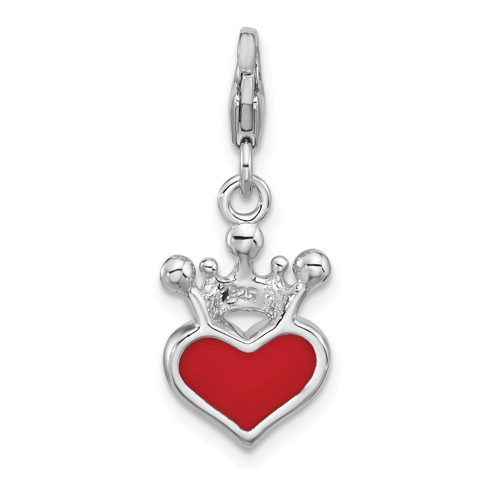 Sterlingsilber Amore La Vita Rhodiniert-pl Rot Emaille und Kristall Herz Krone Charm