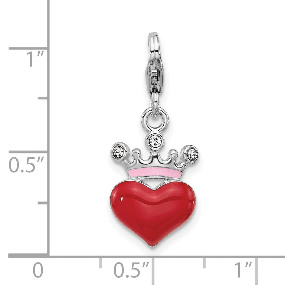 Sterlingsilber Amore La Vita Rhodiniert-pl Rot Emaille und Kristall Herz Krone Charm