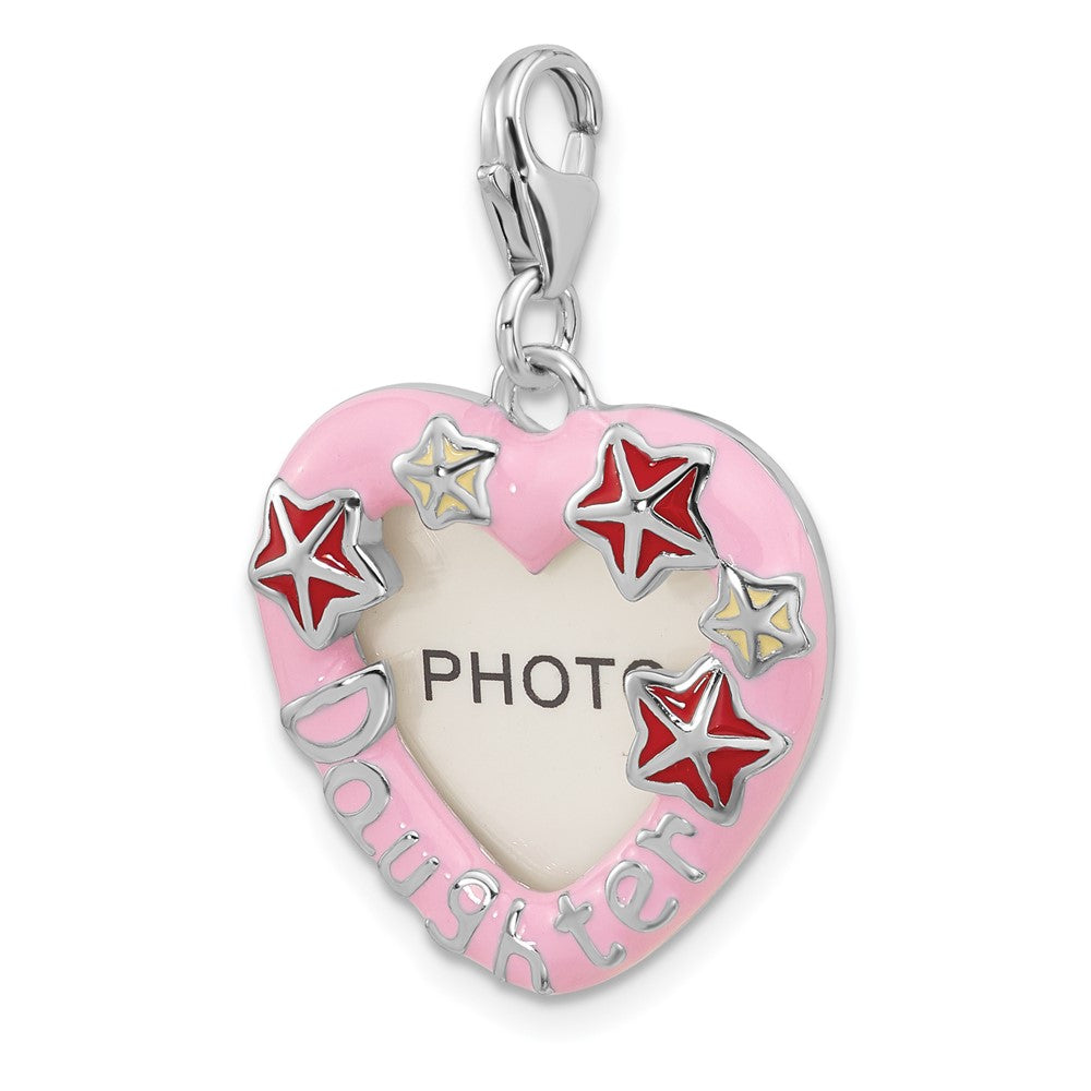 Sterlingsilber Amore La Vita Rhodiniert-pl Emaille Tochter Herz Picture Rahmen Charm