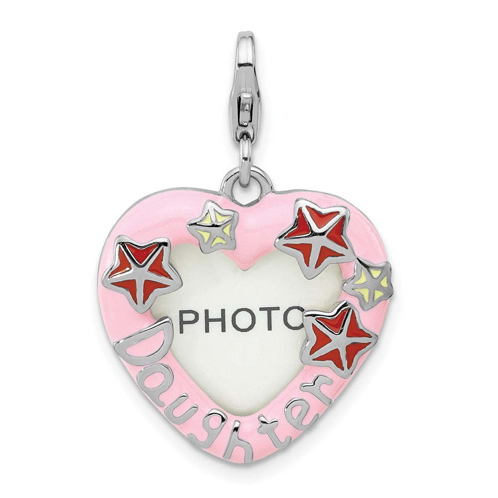 Sterlingsilber Amore La Vita Rhodiniert-pl Emaille Tochter Herz Picture Rahmen Charm