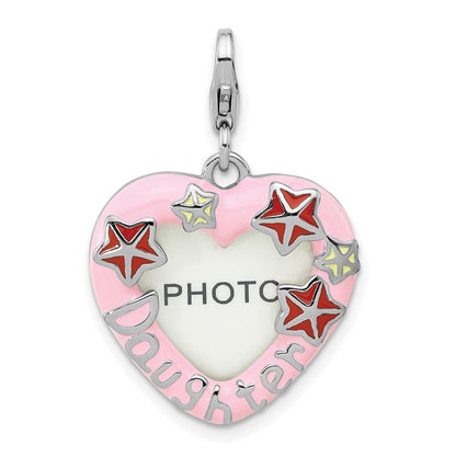 Sterlingsilber Amore La Vita Rhodiniert-pl Emaille Tochter Herz Picture Rahmen Charm