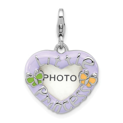 Sterlingsilber Amore La Vita Rhod-pl Emaille Princess Herz Picture Rahmen Charm