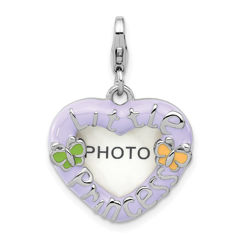 Sterlingsilber Amore La Vita Rhod-pl Emaille Princess Herz Picture Rahmen Charm