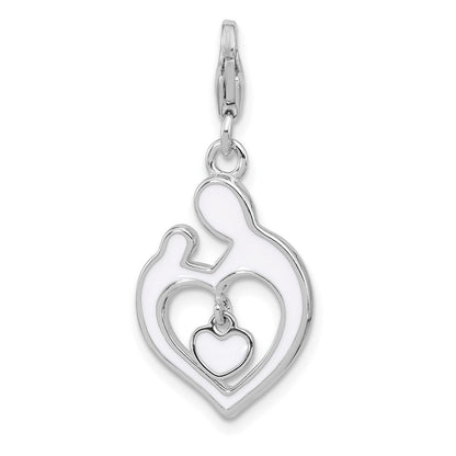 Sterlingsilber Amore La Vita Rhodiniert-pl Emaille Mama/child Wendbar Hängend Herz Charm