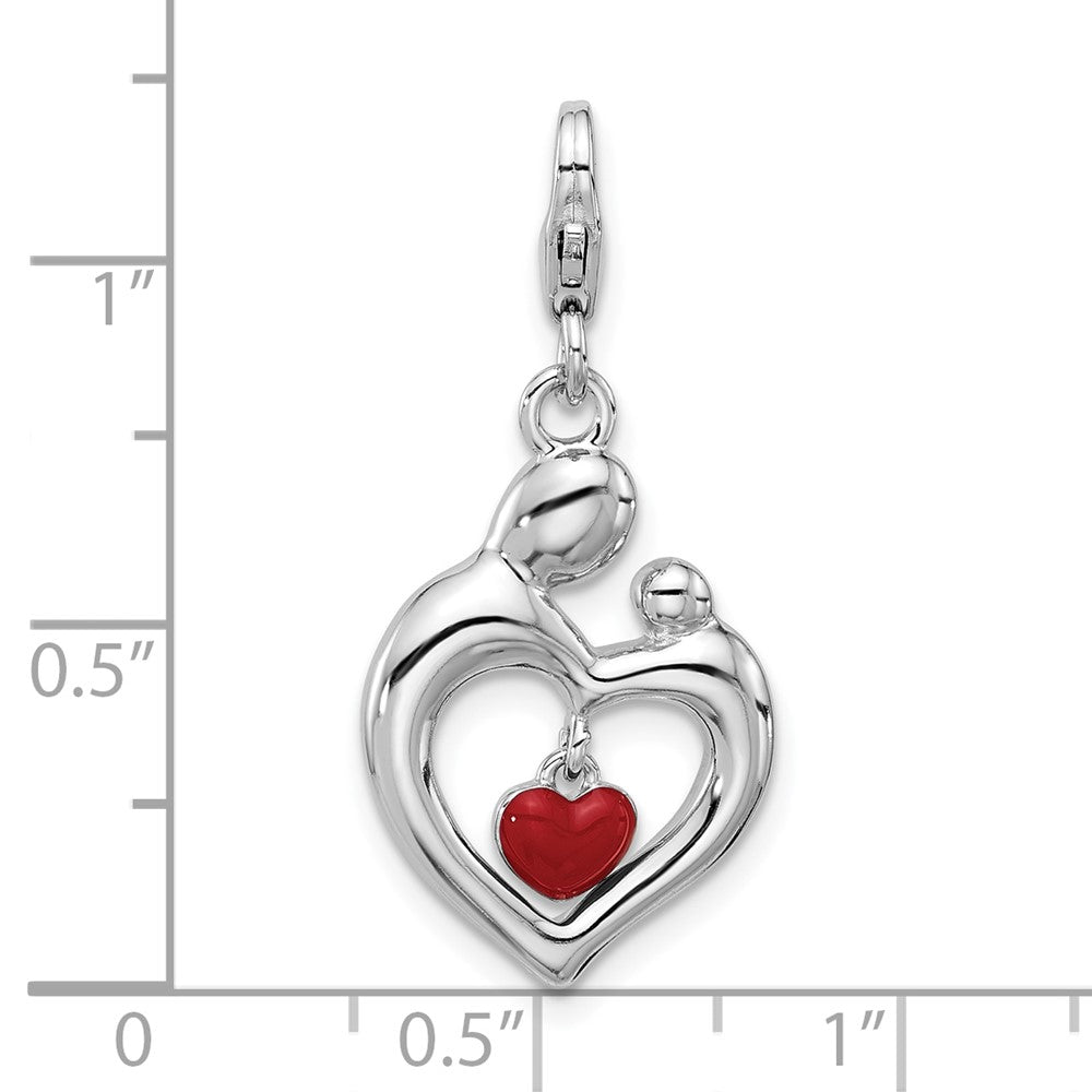 Sterlingsilber Amore La Vita Rhodiniert-pl Emaille Mama/child Wendbar Hängend Herz Charm