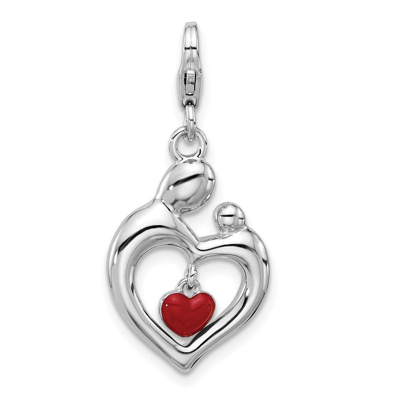 Sterlingsilber Amore La Vita Rhodiniert-pl Emaille Mama/child Wendbar Hängend Herz Charm