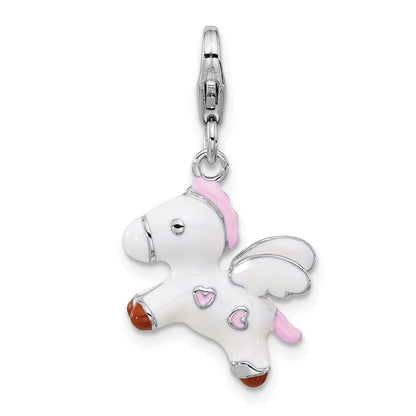 Sterlingsilber Amore La Vita Rhodiniert Emailliert 3-d Pegasus Charm