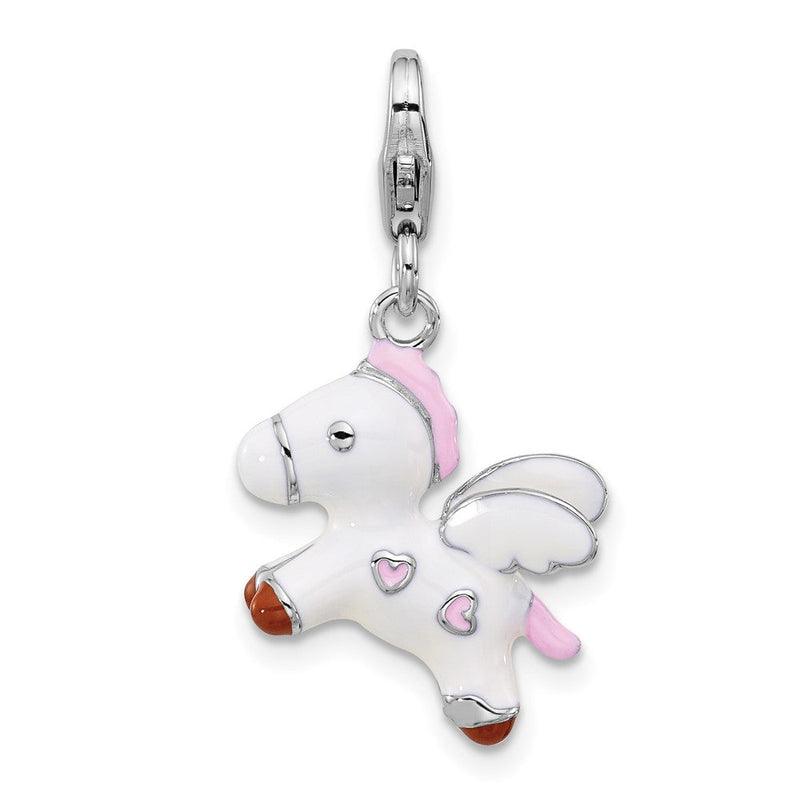 Sterlingsilber Amore La Vita Rhodiniert Emailliert 3-d Pegasus Charm