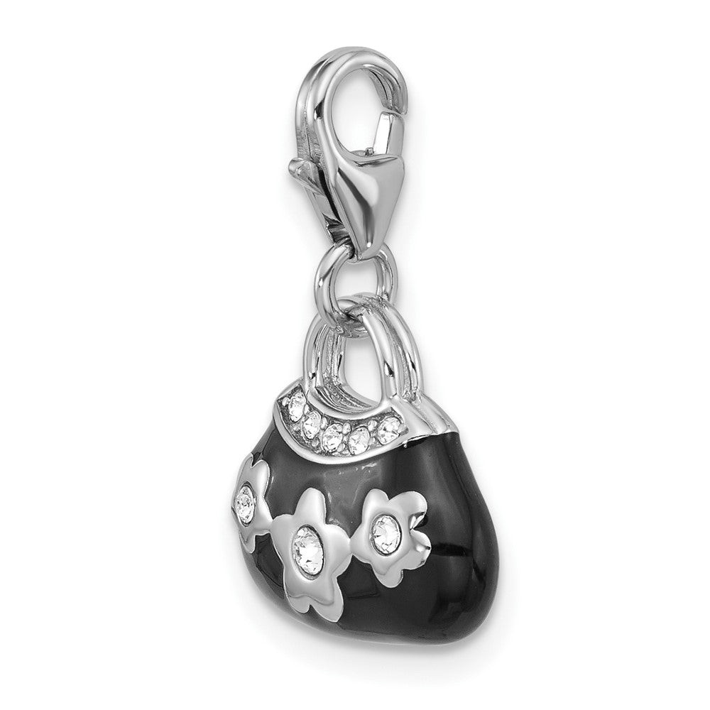 Sterlingsilber Amore La Vita Rhodiniert Emaille Kristall 3-d Handbag Charm