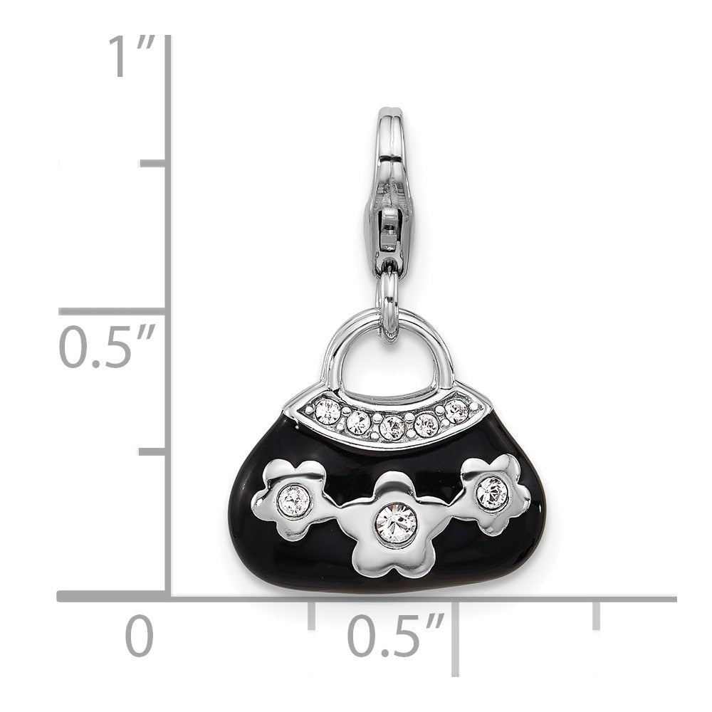 Sterlingsilber Amore La Vita Rhodiniert Emaille Kristall 3-d Handbag Charm