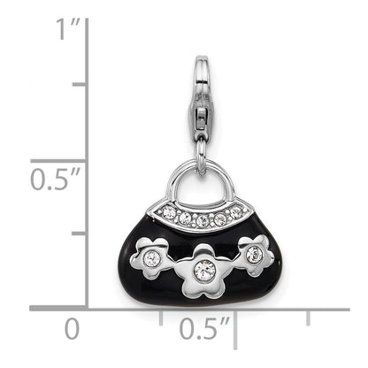 Sterlingsilber Amore La Vita Rhodiniert Emaille Kristall 3-d Handbag Charm