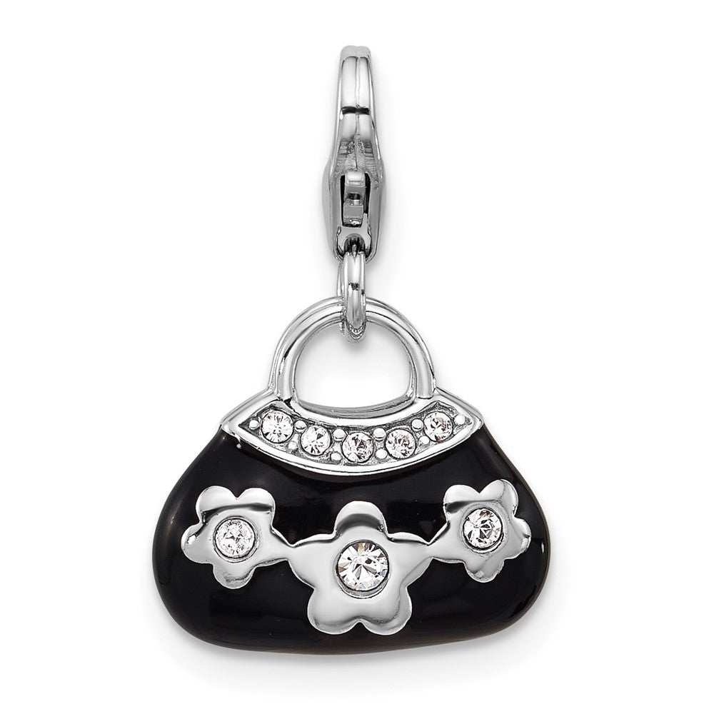 Sterlingsilber Amore La Vita Rhodiniert Emaille Kristall 3-d Handbag Charm