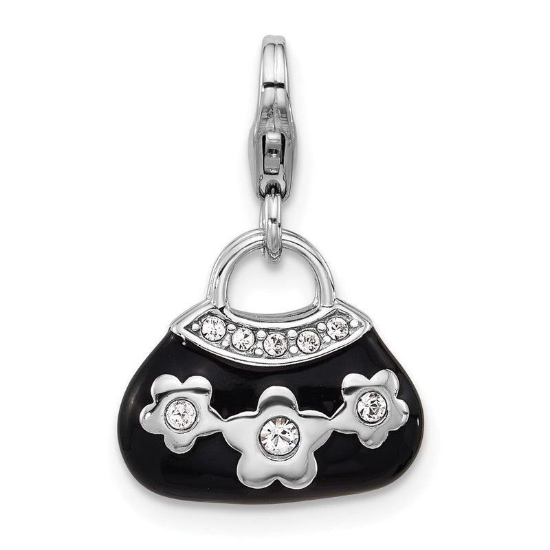 Sterlingsilber Amore La Vita Rhodiniert Emaille Kristall 3-d Handbag Charm