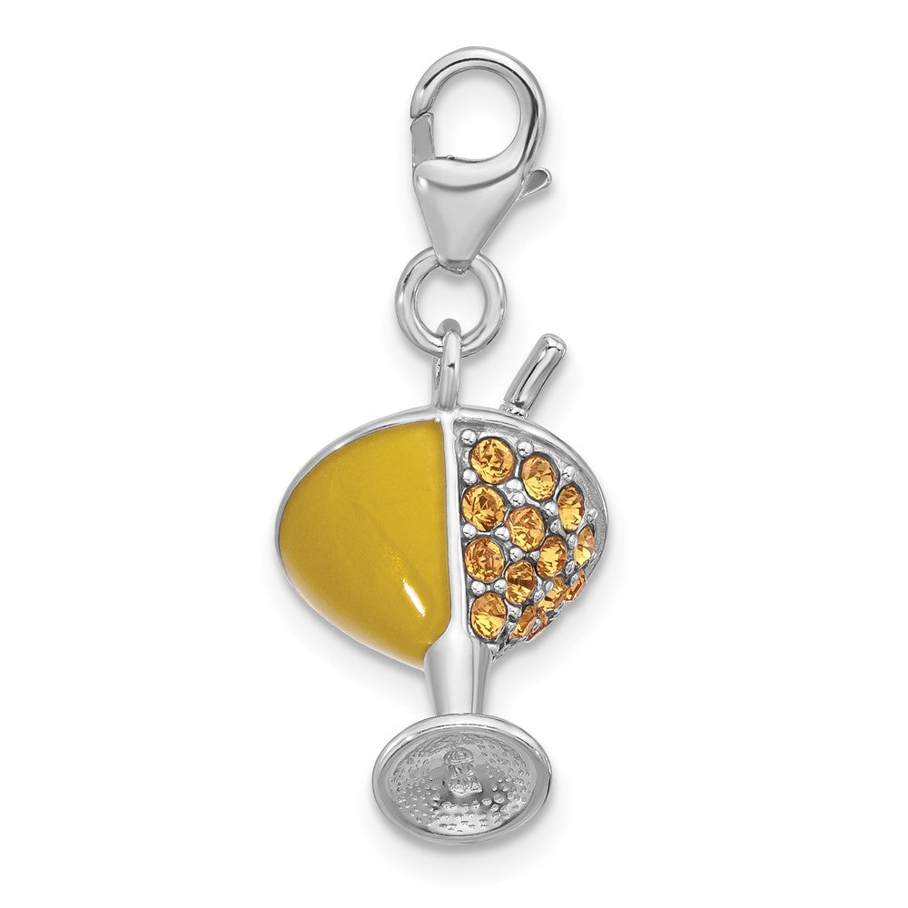 Sterlingsilber Amore La Vita Rhod-pl Emaille Kristall 3-d Martini Glas Charm