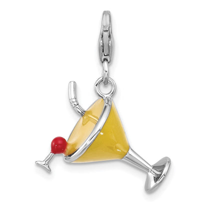 Sterlingsilber Amore La Vita Rhod-pl Emaille Kristall 3-d Martini Glas Charm