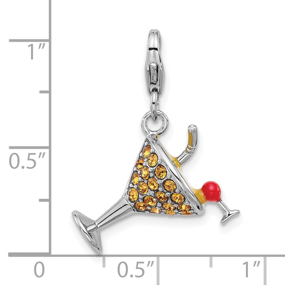 Sterlingsilber Amore La Vita Rhod-pl Emaille Kristall 3-d Martini Glas Charm