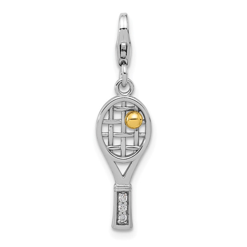Sterlingsilber Amore La Vita Rhodiniert Vergoldet Zirkonia 3-d Tennis Schläger Charm