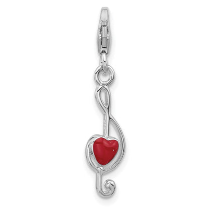 Sterlingsilber Amore La Vita Rhodiniert Emaille Rot Herz 3-d Musical Note Charm