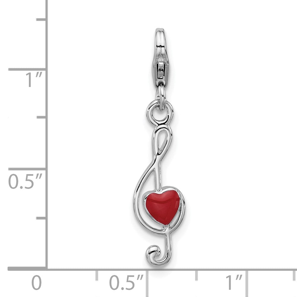 Sterlingsilber Amore La Vita Rhodiniert Emaille Rot Herz 3-d Musical Note Charm