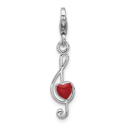 Sterlingsilber Amore La Vita Rhodiniert Emaille Rot Herz 3-d Musical Note Charm