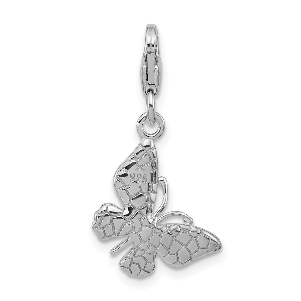 Sterlingsilber Amore La Vita Rhodiniert Lila Emaille 3-d Schmetterling Charm