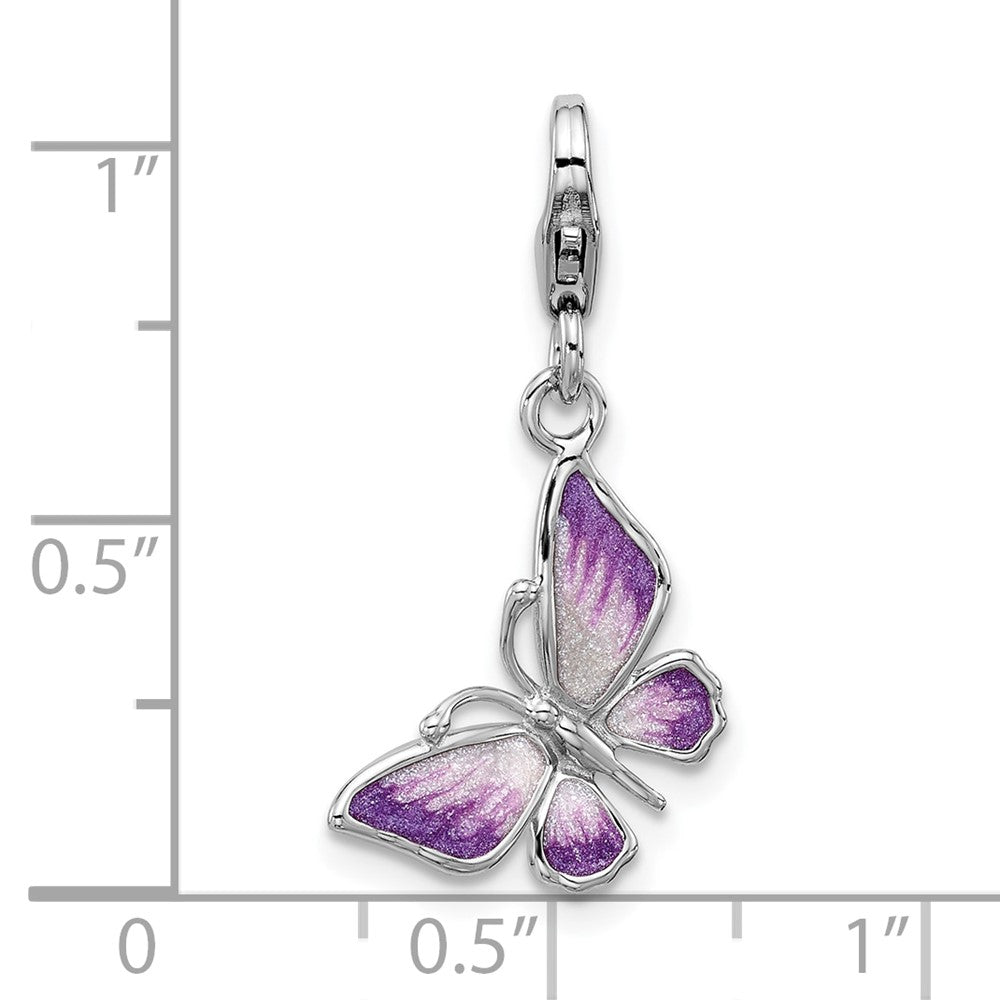 Sterlingsilber Amore La Vita Rhodiniert Lila Emaille 3-d Schmetterling Charm