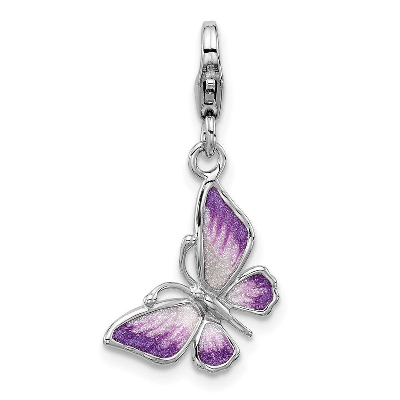 Sterlingsilber Amore La Vita Rhodiniert Lila Emaille 3-d Schmetterling Charm