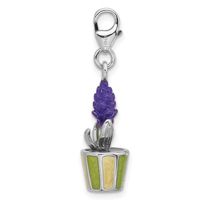 Sterlingsilber Amore La Vita Rhodiniert Emailliert 3-d Potted Blume Charm