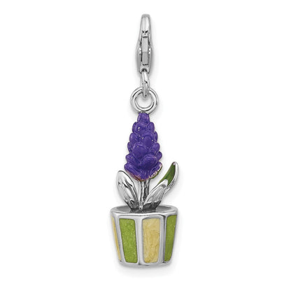 Sterlingsilber Amore La Vita Rhodiniert Emailliert 3-d Potted Blume Charm