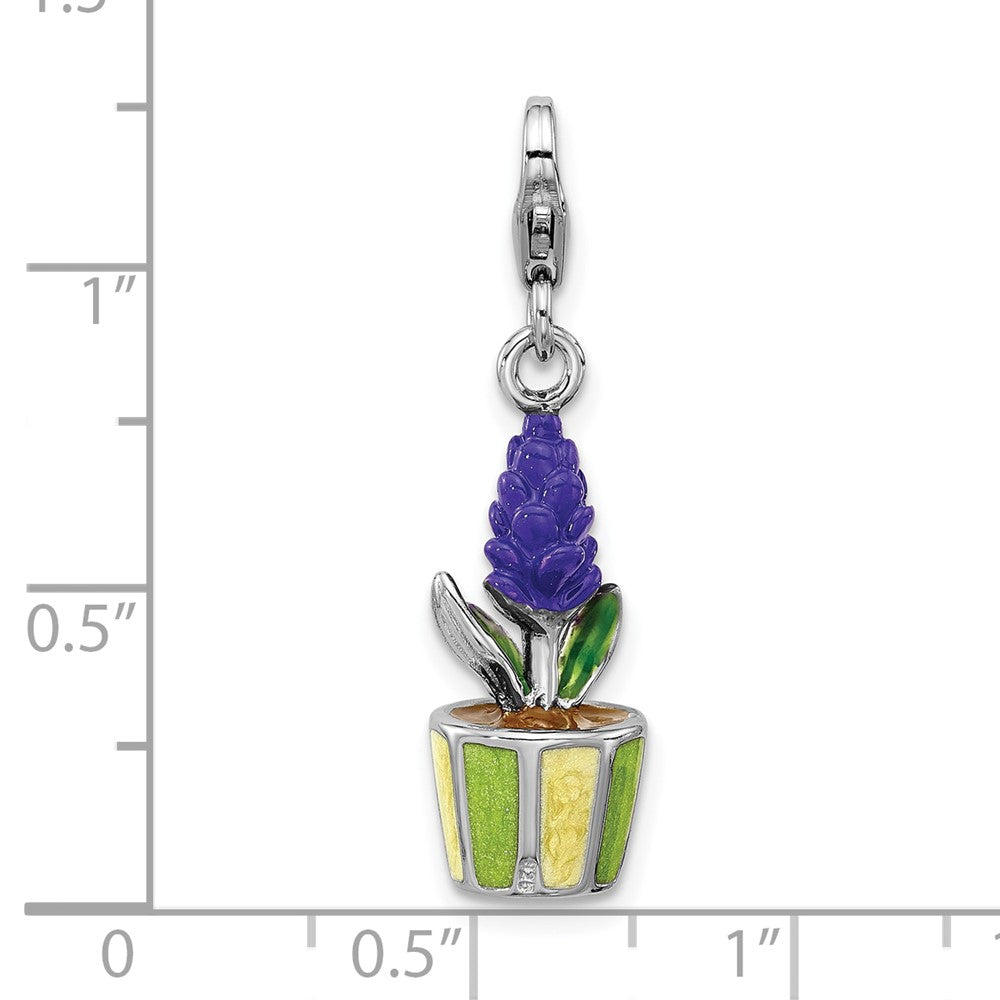 Sterlingsilber Amore La Vita Rhodiniert Emailliert 3-d Potted Blume Charm