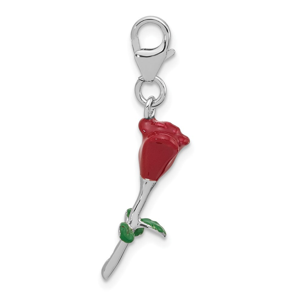 Sterlingsilber Amore La Vita Rhodiniert Emailliert 3-d Potted Rot Rose Charm