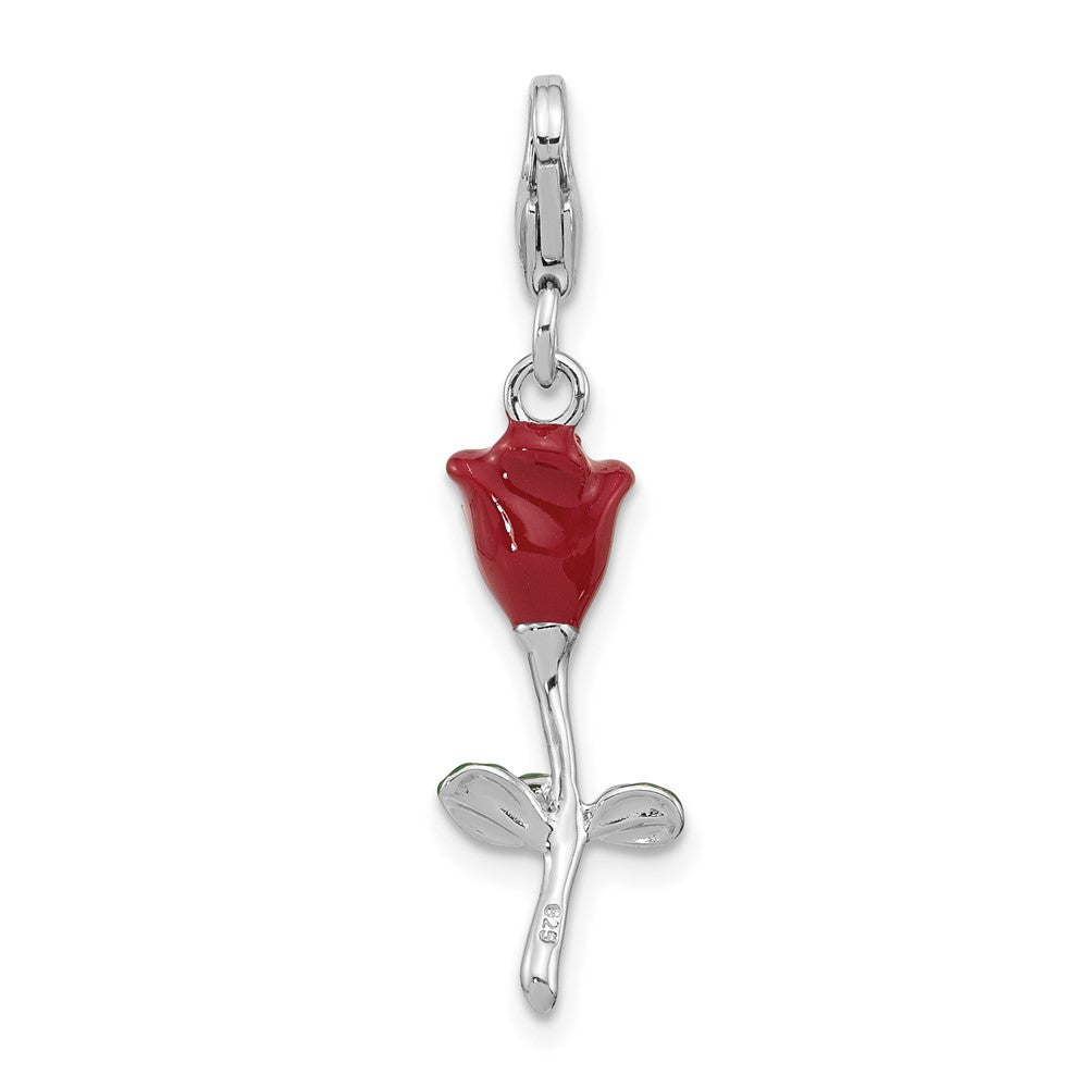Sterlingsilber Amore La Vita Rhodiniert Emailliert 3-d Potted Rot Rose Charm