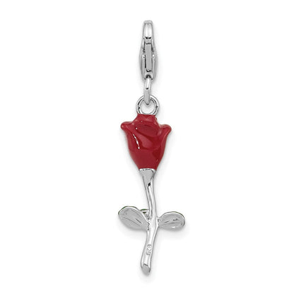 Sterlingsilber Amore La Vita Rhodiniert Emailliert 3-d Potted Rot Rose Charm