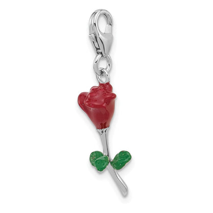 Sterlingsilber Amore La Vita Rhodiniert Emailliert 3-d Potted Rot Rose Charm